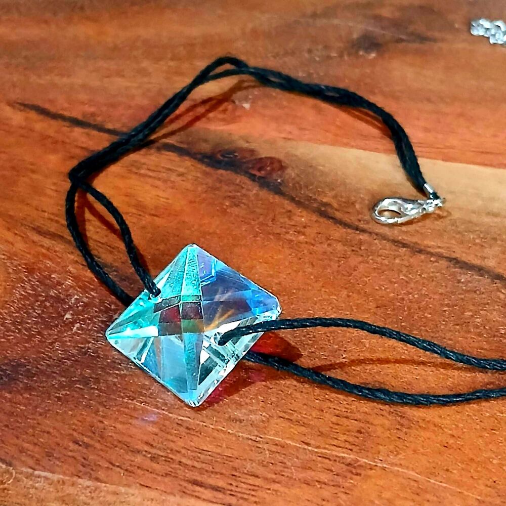 Holographic Glass Choker Necklace, Hemp Choker, Rainbow, Statement, Adjustable